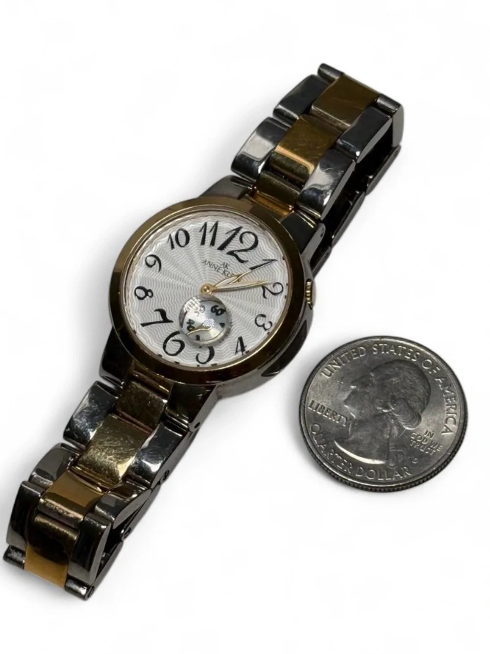 Anne Klein Dainty Two Tone Watch Womens White Unique Zigzag Dial Quartz 10/247